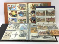 Three albums containing over five hundred and sixty postcards of aircraft and aviation related subje