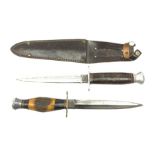 American WW2 type fighting knife with 15cm steel double edged blade, aluminium crosspiece and pommel