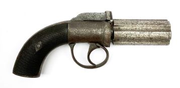 Mid-19th century unmarked .32 calibre six-shot percussion cap revolving pepperbox pistol, with engra