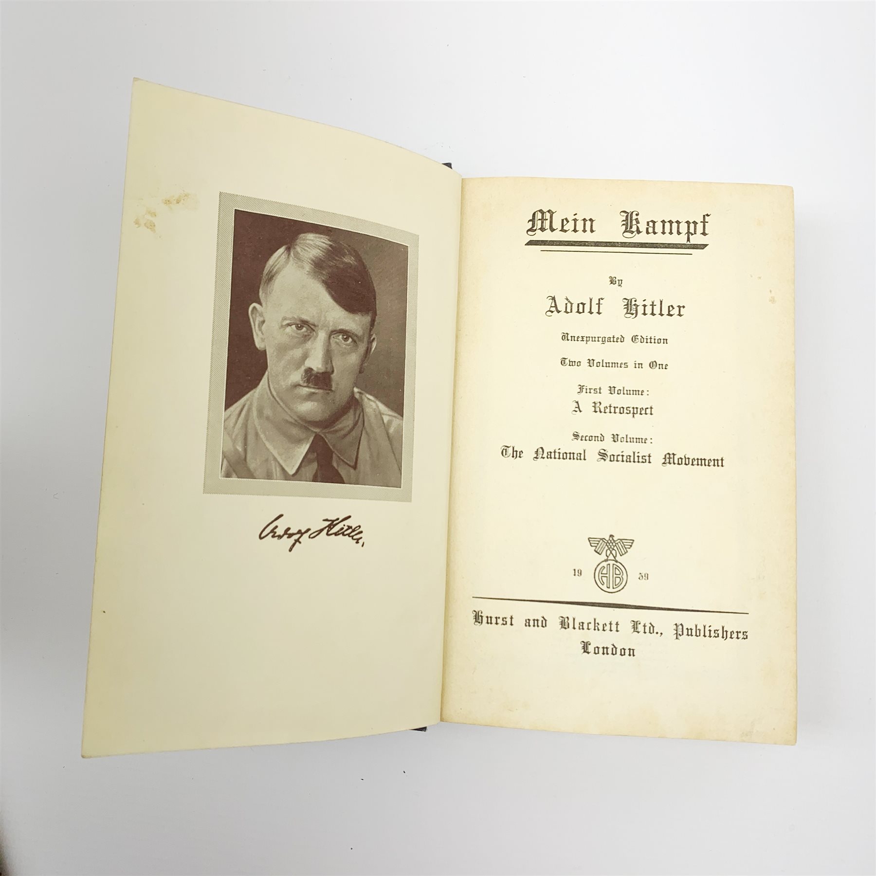 Hitler Adolf: Mein Kampf. 1939 Hurst & Blackett. Two volumes in one. English text. Blue cloth/gilt b - Image 5 of 10