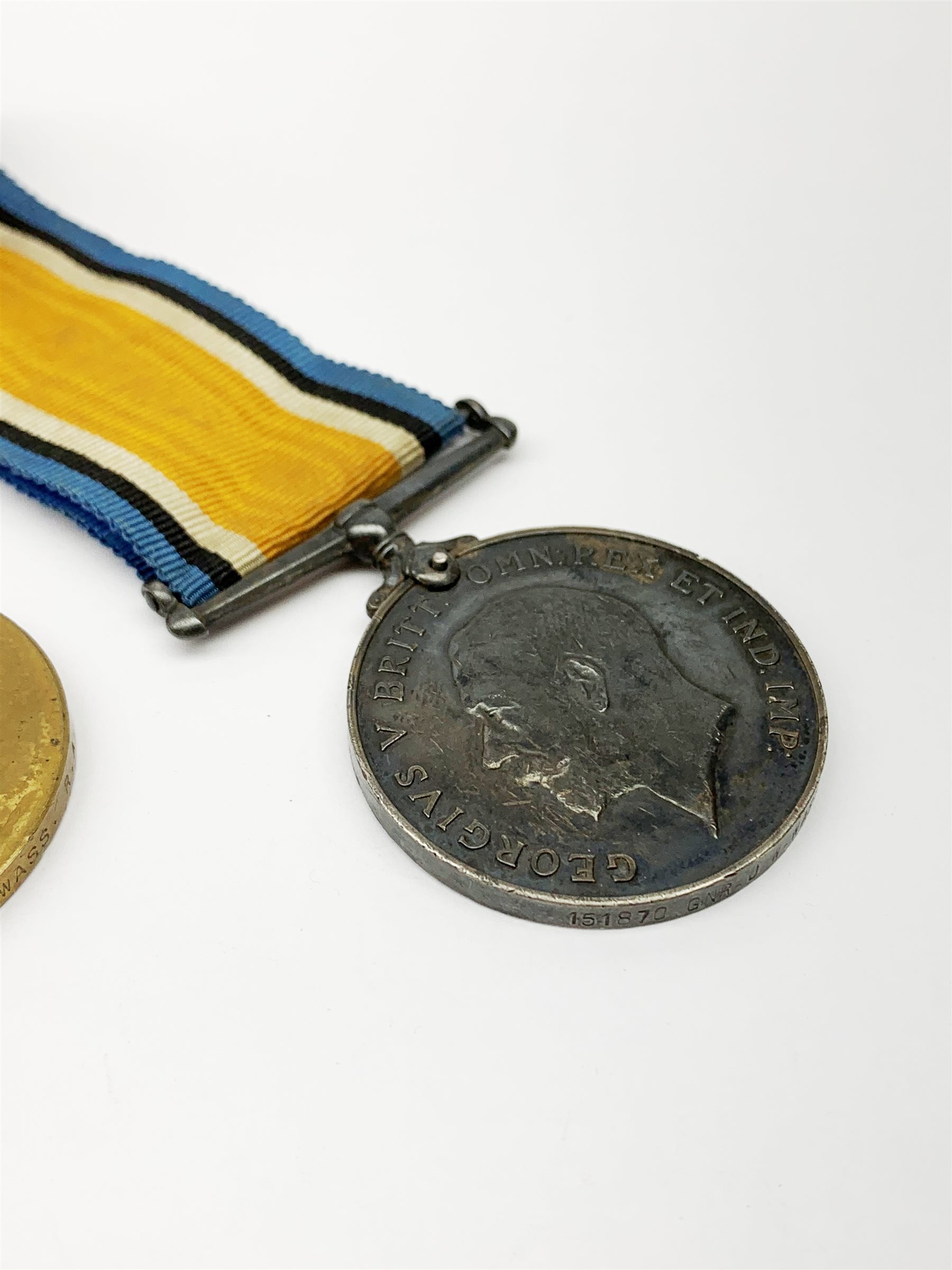 WW1 pair of medals comprising British War Medal and Victory Medal awarded to 151870 Gnr. J.W. Wass R - Image 4 of 8