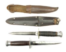 American WW2 type fighting knife the 15cm steel double edged blade marked to the ricasso William Rod