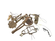 Quantity of animal traps and snares including fox trap, American 'Joe' trap, gin trap, fox and rabbi