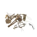 Quantity of animal traps and snares including fox trap, American 'Joe' trap, gin trap, fox and rabbi