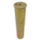 Large WW1 brass shell case dated 1918 with fitted suspension hook for use as a gong D17.5cm H72cm