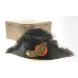 19th century cocked hat, probably French Naval officers, with black moleskin finish and ostrich feat