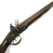 20-bore double barrel flintlock sporting gun by Rolfe of Birmingham, fine 31" Damascus barrels, etc