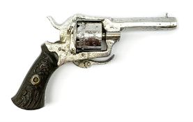 19th century plated Belgian 7mm pin-fire revolver, the six-shot cylinder inscribed 'The Young Lion 1