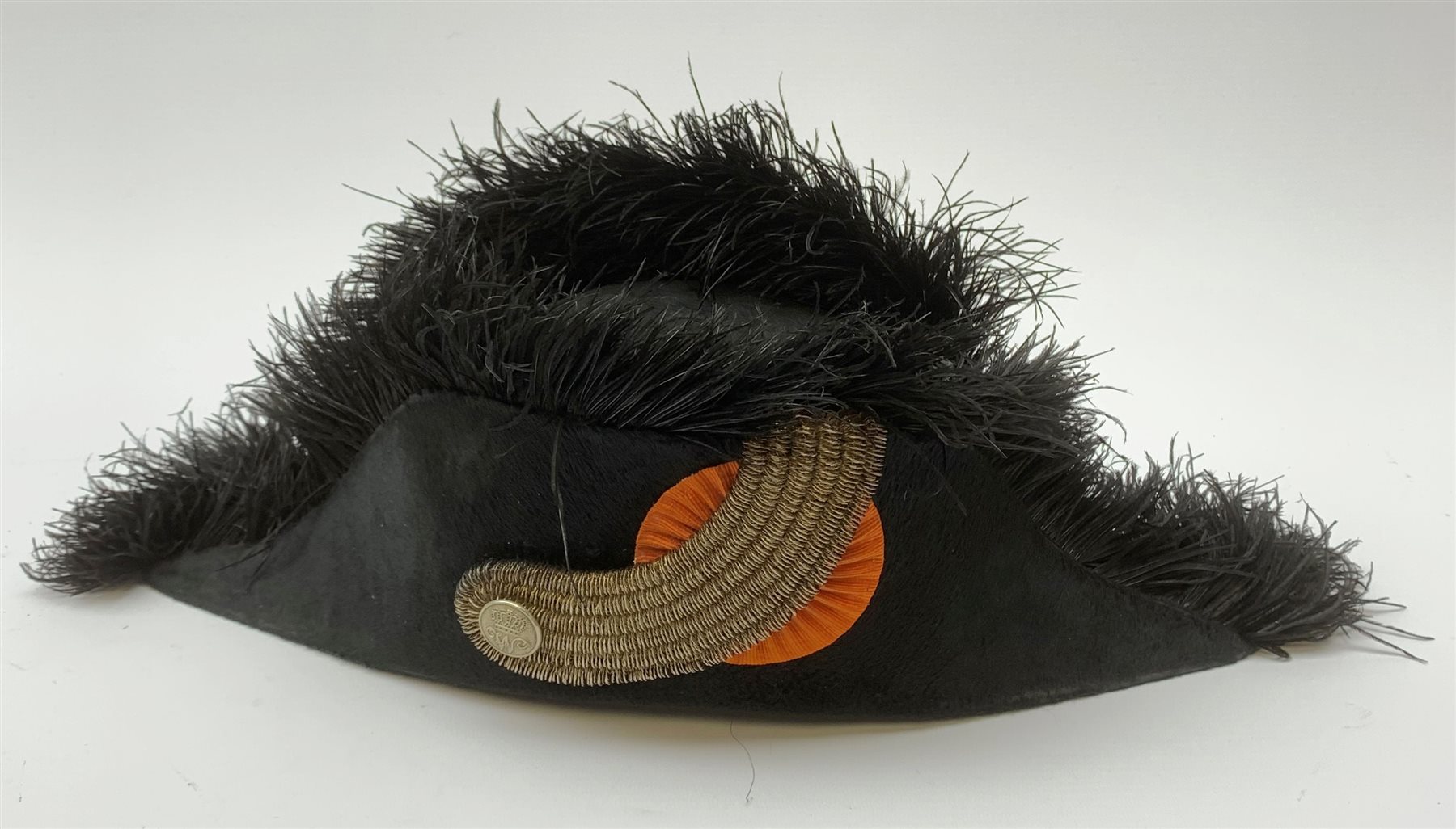 19th century cocked hat, probably French Naval officers, with black moleskin finish and ostrich feat - Image 3 of 7