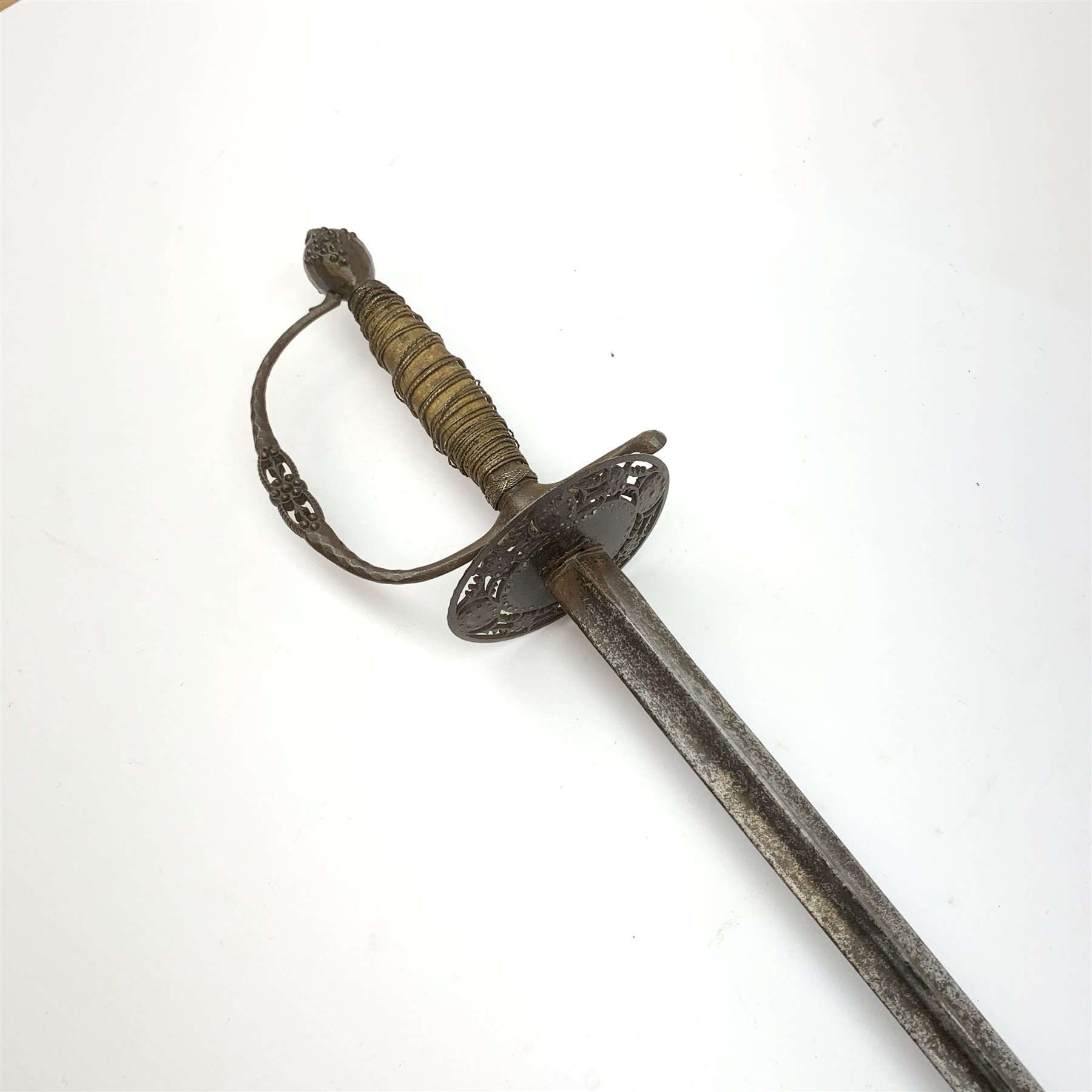 Georgian small sword, 76cm tri-form blade with signs of engraving, cut steel hilt with oval floral a - Image 3 of 6