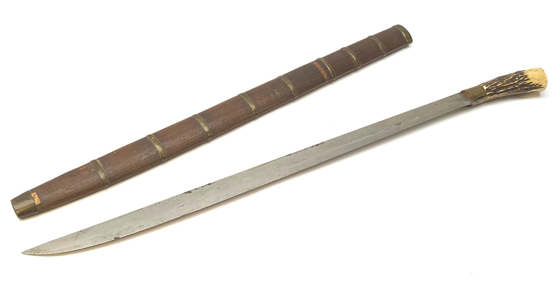 Continental hunting knife in the Khyber style with 49cm single edged steel blade and brass mounted s