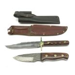 Perkin knife with 10cm damascus pamor type steel blade and metal studded hardwood grip, in associate