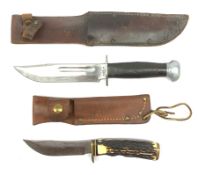 WW2 US Navy/US Marines RH PAL 36 fighting knife with aluminium top pommel marked 1944 and leather bo