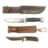 WW2 US Navy/US Marines RH PAL 36 fighting knife with aluminium top pommel marked 1944 and leather bo
