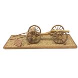 Wooden and brass scale model of a c1815 Napoleonic Field Gun with limber, brass barrel with ammuniti