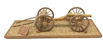 Wooden and brass scale model of a c1815 Napoleonic Field Gun with limber, brass barrel with ammuniti