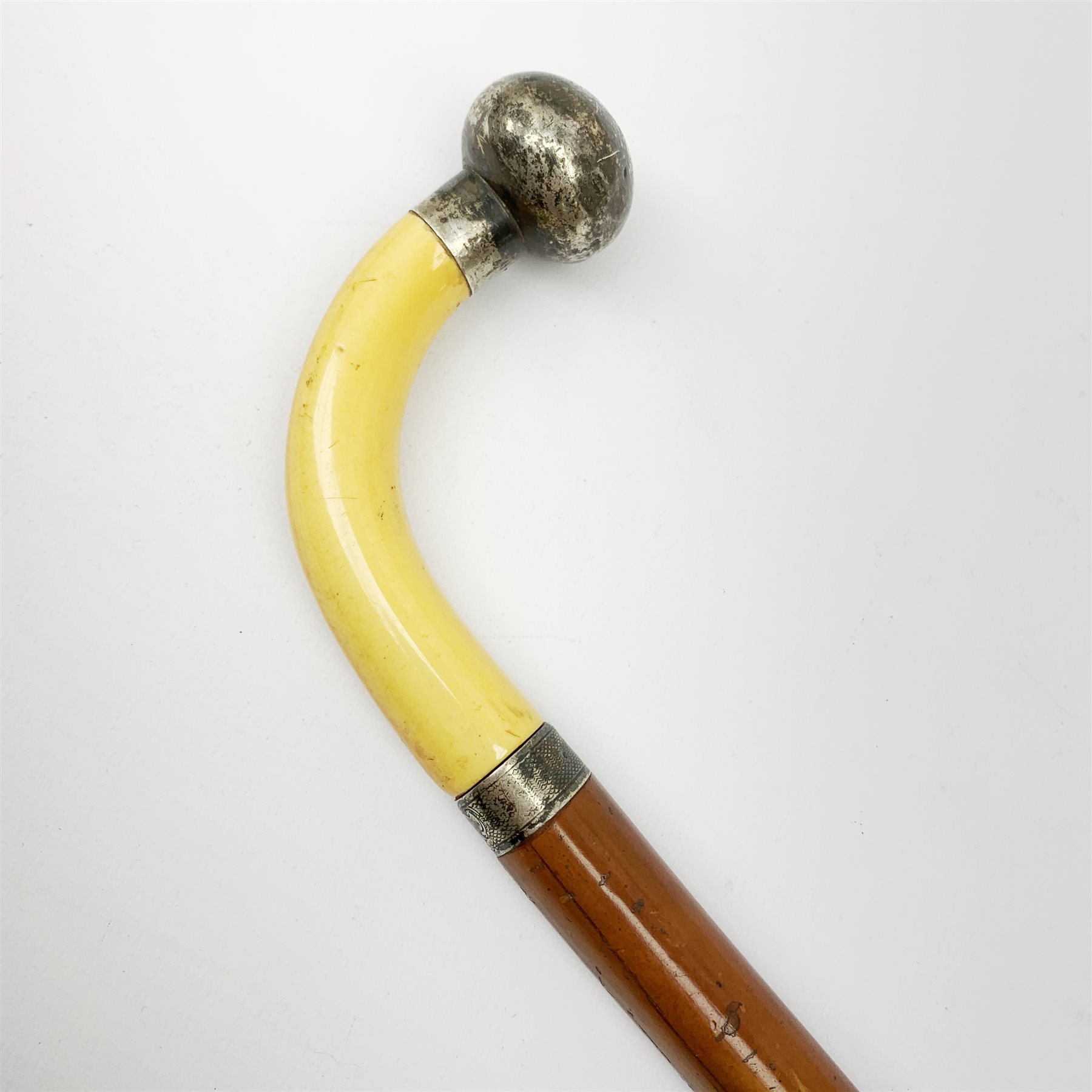 19th century malacca sword-stick with ivory handle and engraved white metal mounts, slim 74cm engrav - Image 3 of 10
