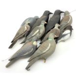 Three die-cast half body decoy pigeons L36cm and a similar tin-plate; together with fourteen plastic
