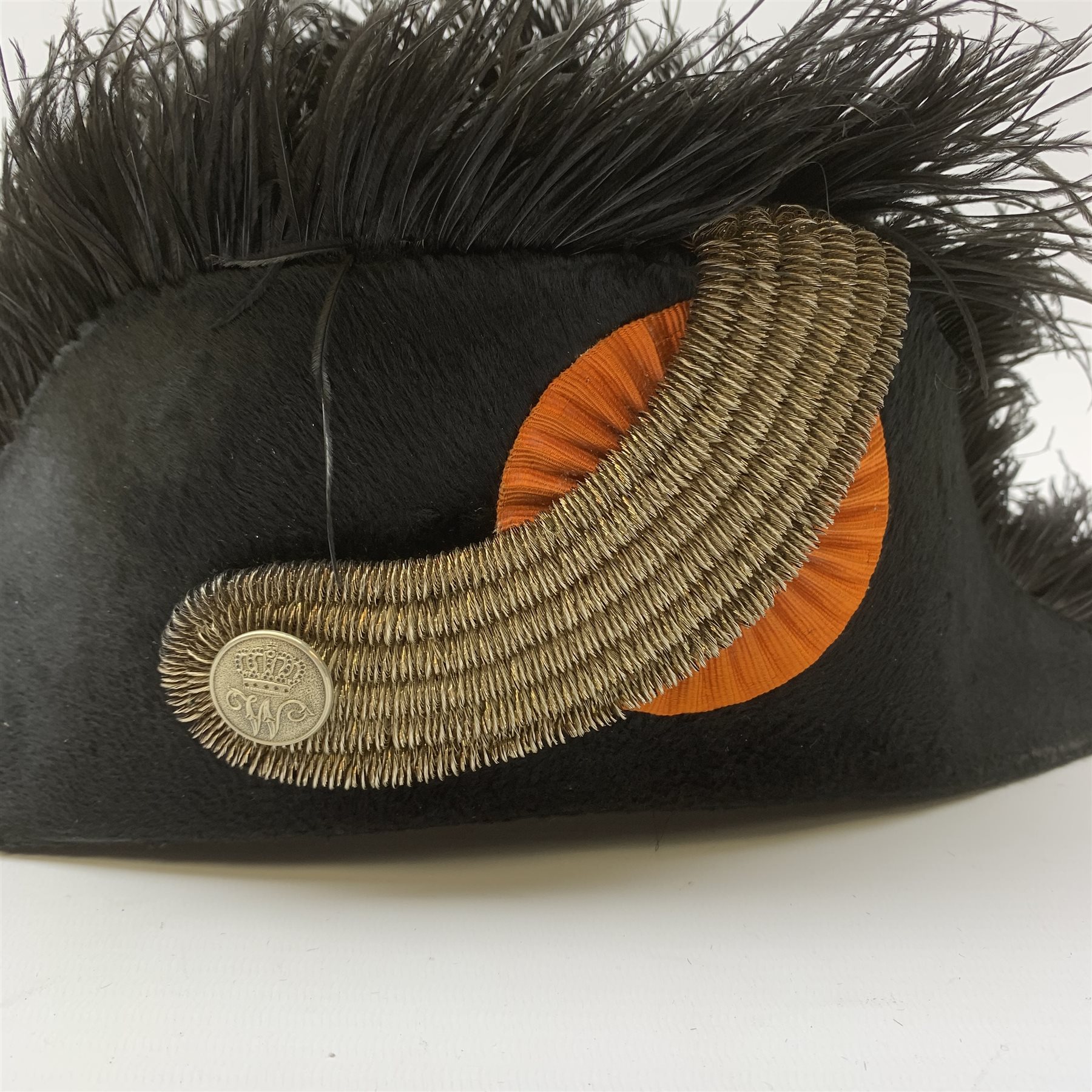19th century cocked hat, probably French Naval officers, with black moleskin finish and ostrich feat - Image 7 of 7