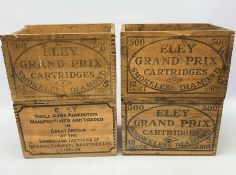 Four vintage Eley cartridge wooden crates each with stencilled decoration 35 x 24 x 23cm; now contai