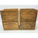 Four vintage Eley cartridge wooden crates each with stencilled decoration 35 x 24 x 23cm; now contai