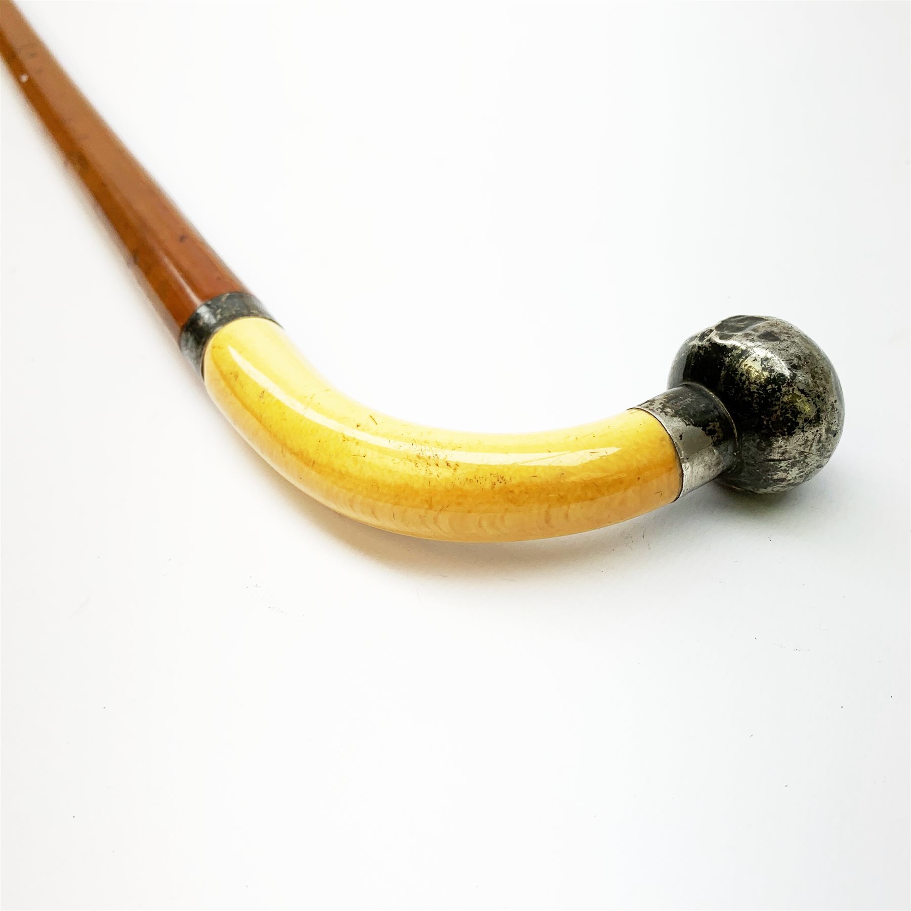 19th century malacca sword-stick with ivory handle and engraved white metal mounts, slim 74cm engrav - Image 8 of 10