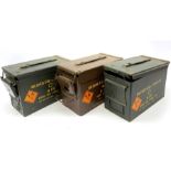 Large quantity of 16-bore shotgun cartridges, boxed and loose, contained in three portable metal amm