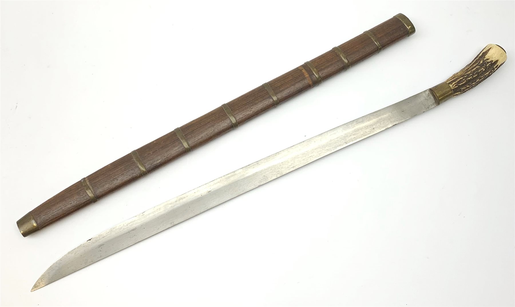 Continental hunting knife in the Khyber style with 49cm single edged steel blade and brass mounted s - Image 3 of 3