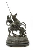 After Theodore Doriot, 19th century spelter figure of a barbarian warrior with spear and sword on a