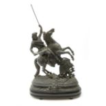 After Theodore Doriot, 19th century spelter figure of a barbarian warrior with spear and sword on a