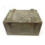 WW2 Military Wireless Remote Control Unit B ZA 7535, in green painted metal bound wooden carrying bo