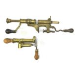 Two 19th century brass 12-bore cartridge making tools comprising bench mounting Bartram & Co Patent