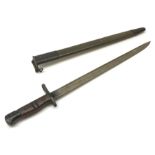WW1 American Remington bayonet the 43cm single fullered steel blade inscribed 1913.9.17, in leather