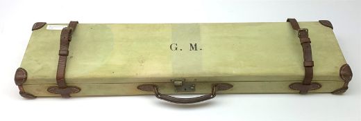 Early/mid 20th century green canvas and leather mounted shotgun case 83cm x 20cm