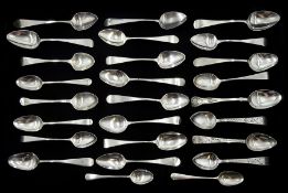 Twenty-six Georgian and later silver teaspoons, mostly Old English pattern, hallmarked, approx 10.5o