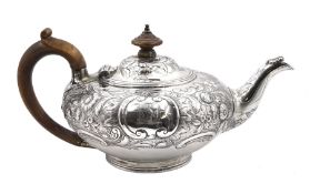 Victorian silver teapot, embossed floral decoration by Walter Morrisse, London 1840, approx 18.8oz