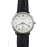 Frederique Constant Geneve slimline stainless steel quartz wristwatch No. FC235X3S25/6, on black lea