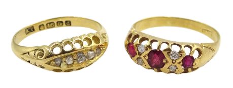Edwardian 18ct gold five stone diamond ring, Birmingham 1903 and a gold seven stone ruby and diamon
