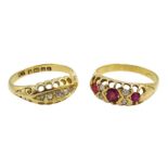 Edwardian 18ct gold five stone diamond ring, Birmingham 1903 and a gold seven stone ruby and diamon