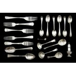George III silver caddy spoon by Richard Crossley, London 1788 and a collection of George III and la