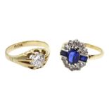 9ct gold cubic zirconia and synthetic sapphire dress ring stamped and a 13ct gold gentleman's single
