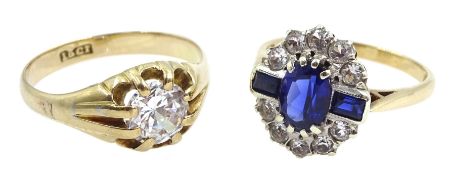 9ct gold cubic zirconia and synthetic sapphire dress ring stamped and a 13ct gold gentleman's single