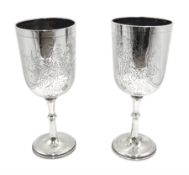 Pair of Victorian silver goblets, engraved floral decoration by Josiah Williams & Co, London 1895/6,