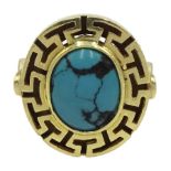 14ct gold oval turquoise key design ring, stamped 585