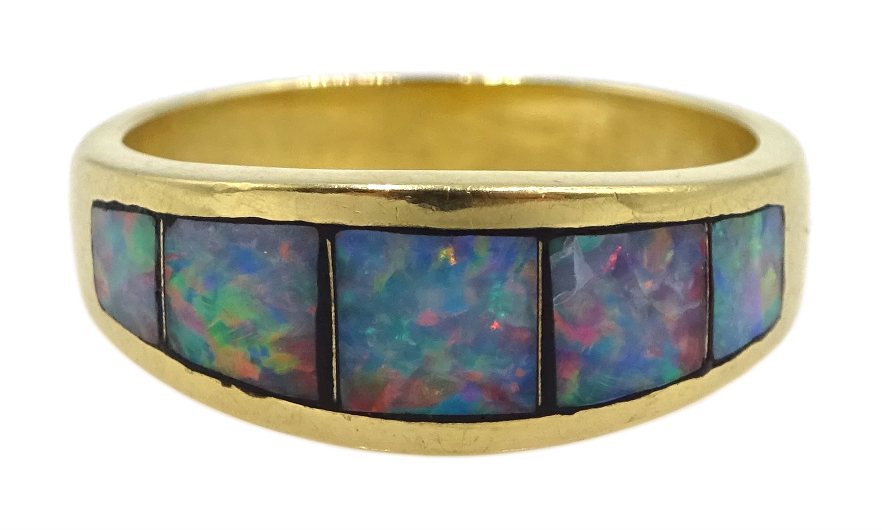 18ct gold opal ring rubbover set, stamped 750