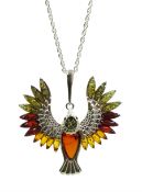 Silver Baltic amber bird pendant necklace, stamped 925