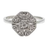 9ct white gold diamond chip set panel ring, stamped 375