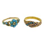 Victorian turquoise and diamond ring stamped 18ct and an Edwardian 15ct gold turquoise and spilt see