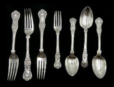 Three Victorian silver forks, Queens Pattern by The Portland Co, London 1862, similar silver smaller
