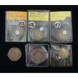 Various hammered coins including James I 1623 sixpence, Charles I 1625-1644 shilling and four other